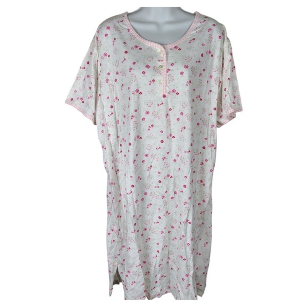 Simply Basic Floral Nightgown Pink Henley Cotton grandma vintage‎ vottagecore